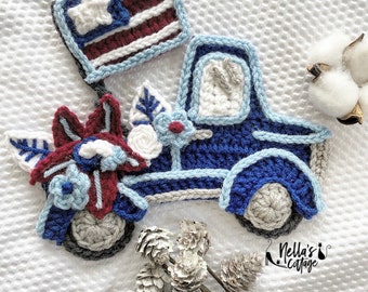 Crochet Pattern - Instant PDF DOWNLOAD - Nellas Cottage - Truck - Vintage Truck - Freedom Truck - America - 4th of July Truck - 4th of July