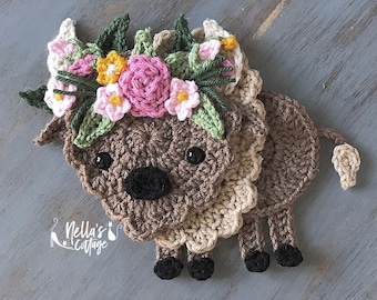 Crochet Pattern - INSTANT PDF DOWNLOAD - Buffalo - Bison - Boho Buffalo - Crochet Buffalo - Crochet Bison - Boho Bison - Floral Buffalo