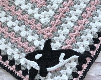 Handmade Crochet Orca Whale Baby Blanket