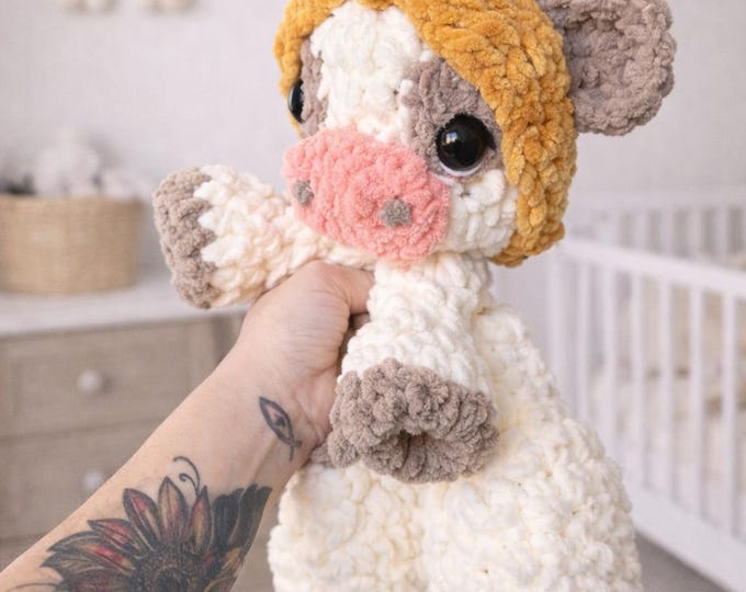 Featured listing image: Crocheted Highland Cow Plushie - Stuffed Animals - Nellas Cottage - Cow Toy - Baby Cow - Cow Plushie - Highland Cow - Crochet - Handmade