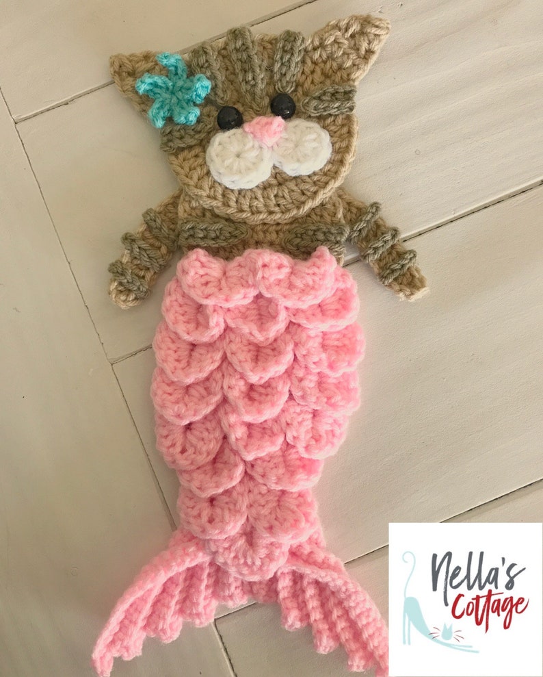 Nella's Exclusive Crochet Pattern INSTANT PDF DOWNLOAD Crochet Crochet Applique Applique Pattern Meowmaid Pattern Cat Mermaid image 1