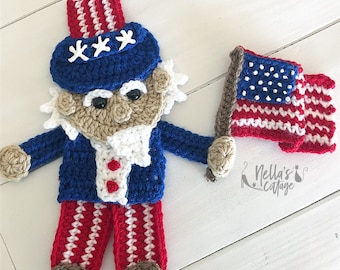 Crochet Pattern - INSTANT PDF DOWNLOAD - Uncle Sam - Crochet Uncle Sam - Applique Pattern - Crochet Applique Pattern - 4th of July