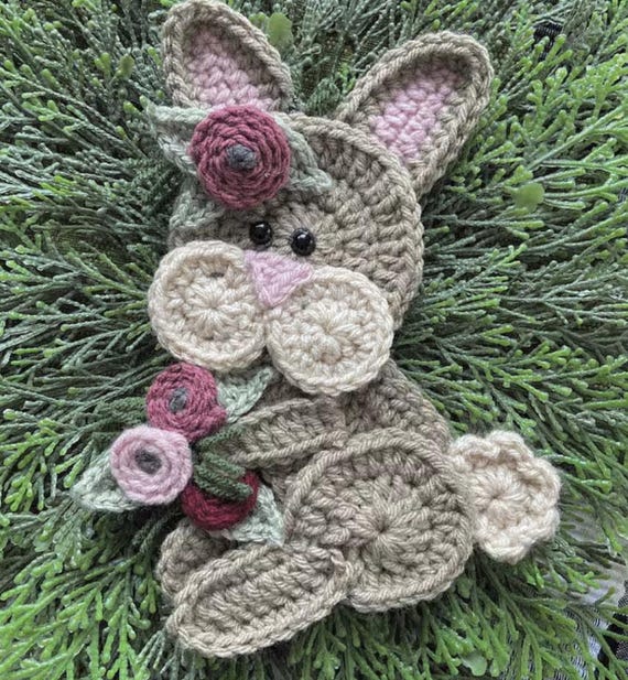 Crochet Bunny Applique Pattern – Woodland Boho Style (PDF Download)