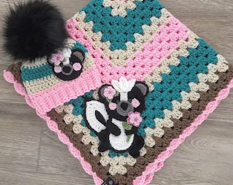Crochet Baby Blanket - Baby Blanket - Handmade Baby Blanket - Skunk Baby Blanket - Crocheted Baby Blanket - Baby  Skunk