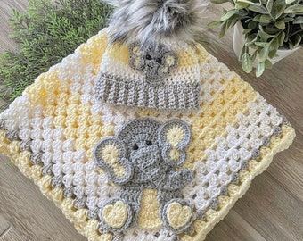 Crochet Baby Blanket - Baby Blanket - Handmade Baby Blanket - Elephant Baby Blanket - Crocheted Baby Blanket - Baby Elephant