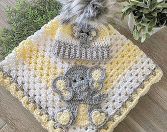 Crochet Baby Blanket - Baby Blanket - Handmade Baby Blanket - Elephant Baby Blanket - Crocheted Baby Blanket - Baby Elephant