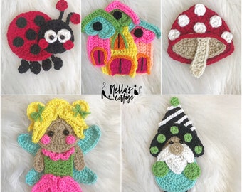 Crochet Pattern - INSTANT PDF DOWNLOAD - Garden Fairy Friends - Fairy - Lady Bug - Gnome - Castle - Toadstool - Crochet - Pattern - Nella