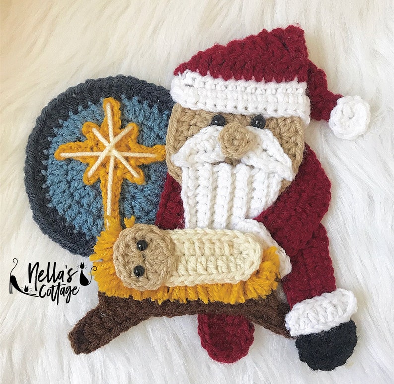 Crochet Pattern INSTANT PDF DOWNLOAD Nellas Cottage Every Knee Will Bow Crochet Santa and Jesus Baby Jesus Christmas Patterns image 1