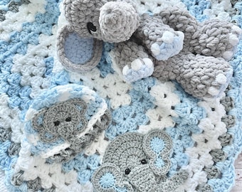 Crochet Elephant Baby Blanket Bundle