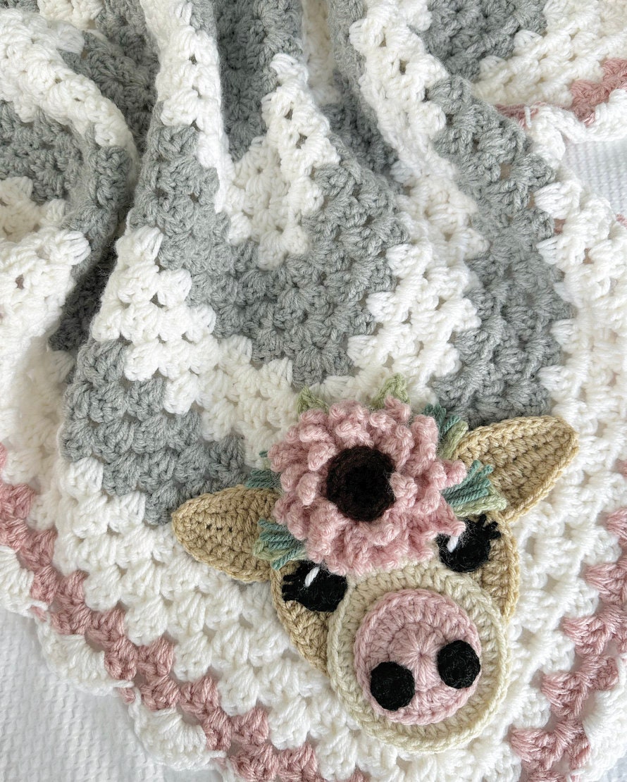 Crochet Baby Blanket Baby Blanket Handmade Baby Blanket Cow Baby