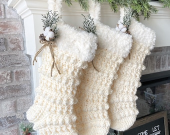 **As Seen in the 2023 Holiday Crafts Edition of Better Homes and Gardens Magazine** Classic Ivory Luxury Crocheted Christmas Stocking