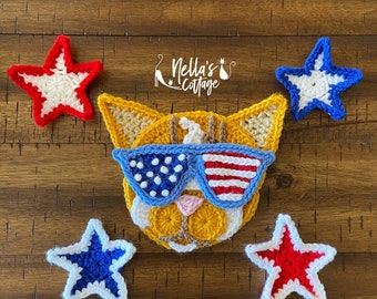 Crochet Pattern - INSTANT PDF DOWNLOAD - Nellas Cottage - America - Usa - Cat - Crochet Cat - Patriot Cat - Meowica - Merica - American Cat