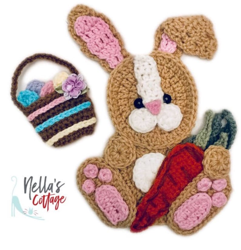 Nella's Exclusive Crochet Pattern INSTANT PDF DOWNLOAD Crochet Easter Bunny Easter Easter Bunny Appliqué Crochet Applique image 1