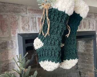 Evergreen/Oatmeal Luxury Crocheted Christmas Stocking