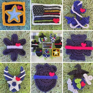 Crochet Pattern - INSTANT PDF DOWNLOAD - Nella&#39;s Cottage - America&#39;s Heroes - First Responders - Military - Crochet - Appliques - Thin Line