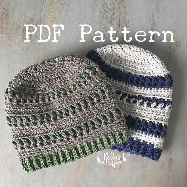 Crochet Pattern - INSTANT PDF DOWNLOAD - Mens Hat Pattern - Crocheted Hat Pattern - Mens Beanie - Beanie Pattern - Pattern - Hat - Mens