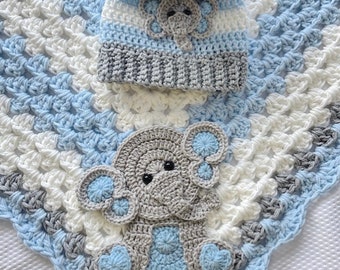 Crochet Baby Blanket - Baby Blanket - Handmade Baby Blanket - Elephant Baby Blanket - Crocheted Baby Blanket - Baby Elephant