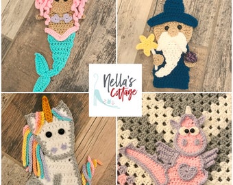 Crochet Pattern - INSTANT DOWNLOAD PDF - Crochet Patterns - Applique Patterns - Wizard - Mermaid -Unicorn - Dragon