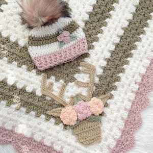 Crochet Baby Blanket - Boho Baby Blanket - Boho Deer Blanket - Boho Stag Blanket - Deer - Boho - Handmade - Blanket - Bedding