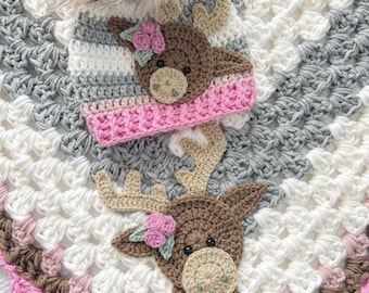 Blanket - Moose Baby Blanket - Crocheted Moose Blanket - Baby Blanket - Moose Blanket - Crocheted Baby Blanket - Woodland Animals