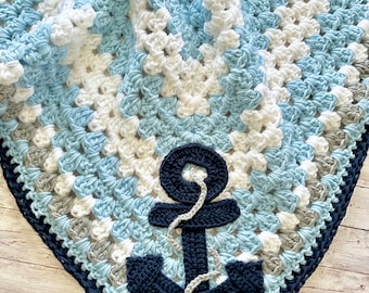 Blanket - Anchor Baby Blanket - Crocheted Anchor Blanket - Baby Blanket - Anchor Blanket - Crocheted Baby Blanket -Nautical