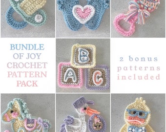 Crochet Pattern - INSTANT PDF DOWNLOAD - Crochet  Baby - Bundle of Joy - Nellas Cottage - Crochet Stork - Baby Rattle - Baby - Pacifier