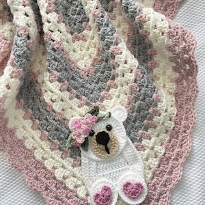 Crochet Baby Blanket - Baby Blanket - Handmade Baby Blanket - Baby Bear Blanket - Crocheted Baby Blanket - Baby Bear