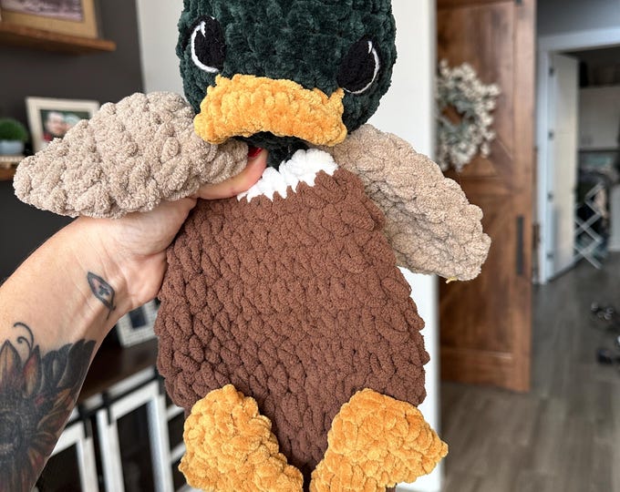 Featured listing image: Crocheted Duck Plushie - Stuffed Animals - Nellas Cottage - Duck Toy - Baby Duck  - Duck Amigurumi - Crochet - Handmade