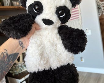 Crocheted Fluffy Panda Bear Plushie - Stuffed Animals - Nellas Cottage - Bear Toy - Baby Bear - Bear Plushie - Bear Snuggler - Crochet