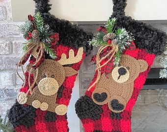 Buffalo Plaid Crocheted Christmas Stocking