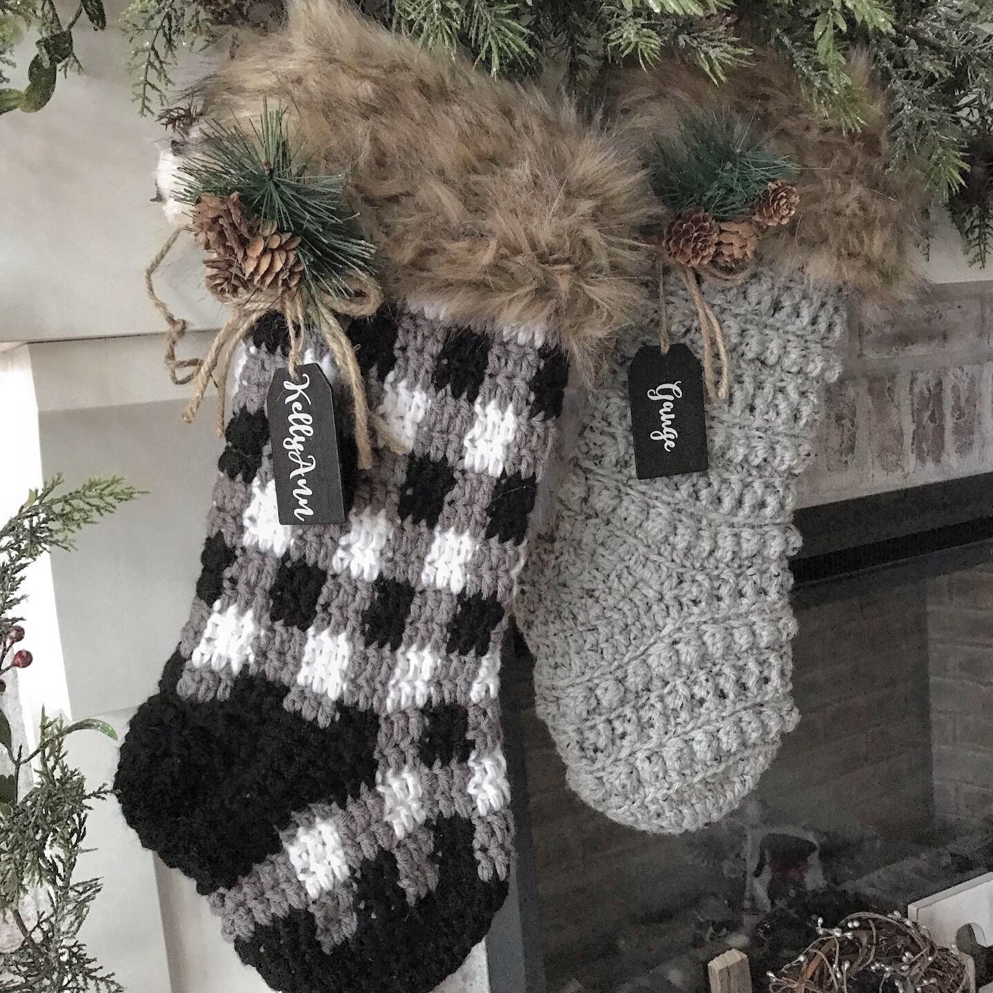 Luxury Crocheted Christmas Stocking Rustic Christmas Decor