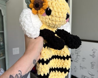 Crocheted Bee Plushie - Stuffed Animals - Nellas Cottage - Bee Toy - Baby Bee - Bee Plushie - Bumble Bee - Crochet - Handmade