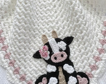 Crochet Baby Blanket - Baby Blanket - Handmade Baby Blanket - Cow Baby Blanket - Crocheted Baby Blanket - Baby Cow