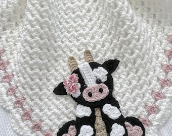 Crochet Baby Blanket - Baby Blanket - Handmade Baby Blanket - Cow Baby Blanket - Crocheted Baby Blanket - Baby Cow