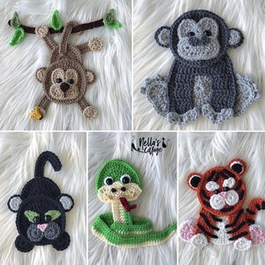 Padrão de Crochê - DOWNLOAD INSTANTÂNEO EM PDF - Animais da Selva - Animais de Crochê - Animais da Selva de Crochê - Apliques - Padrões - Padrão