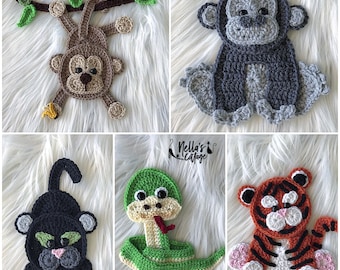 Modèle au crochet - TÉLÉCHARGEMENT PDF instantané - Animaux de la jungle - Animaux au crochet - Animaux de la jungle au crochet - Appliqués - Motifs