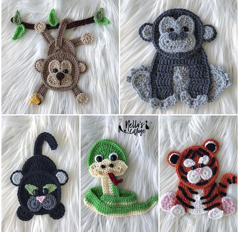 Crochet Pattern INSTANT PDF DOWNLOAD Jungle Animals Crochet Animals Crochet Jungle Animals Appliqués Patterns Pattern image 1