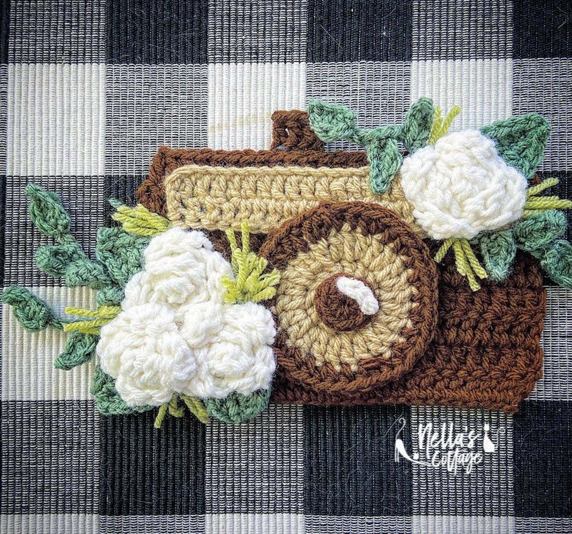 Crochet Camera Applique Pattern – Boho Floral Decor (PDF Pattern) - Etsy