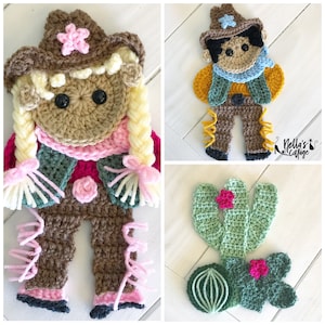 Crochet Pattern - INSTANT PDF DOWNLOAD - Wild Wild West - Crochet Cowboy - Crochet Cactus - Crochet Cowgirl - Cactus Pattern - Appliqués