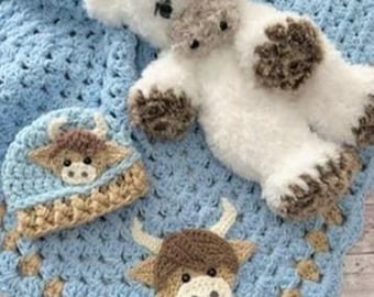 Crochet Baby Blanket - Baby Blanket - Handmade Baby Blanket - Cow Baby Blanket - Crocheted Baby Blanket - Baby Cow