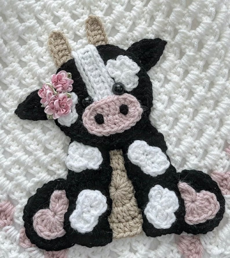 Crochet Pattern INSTANT PDF DOWNLOAD Nellas Cottage Betty Ruth Crochet Cow Cow Applique Crochet Cow Applique Cows Baby Cow image 1