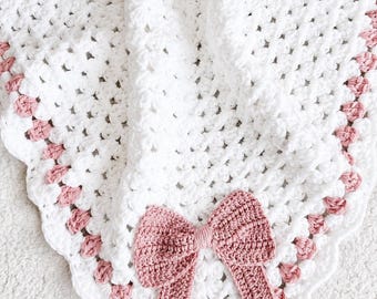 Crocheted Ribbon Bow Baby Blanket