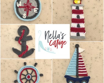 Crochet Pattern - INSTANT PDF DOWNLOAD - Nautical Crochet Patterns - Applique Patterns