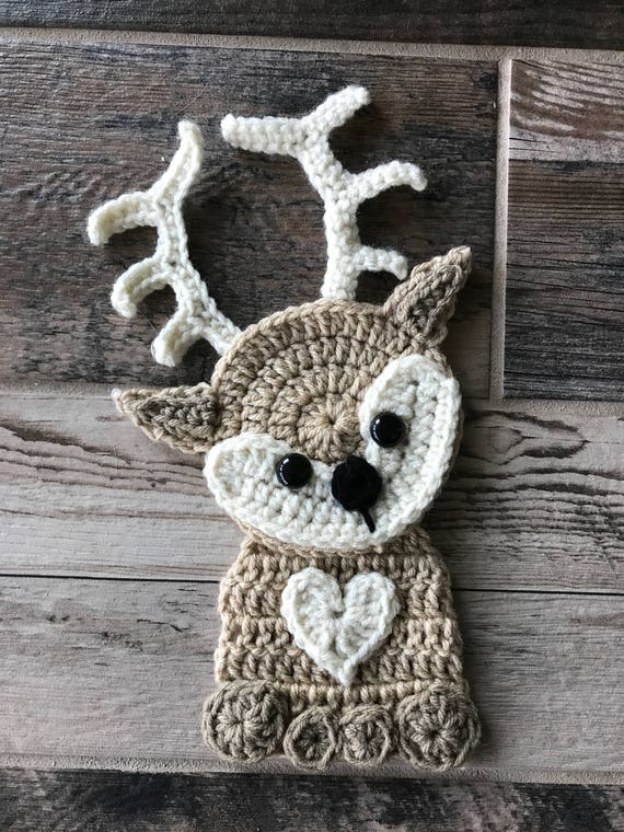 Crochet Pattern - INSTANT PDF DOWNLOAD - Crochet Applique - Applique Pattern - Crochet Deer - Crochet Buck - Woodland Friends - Deer Pattern