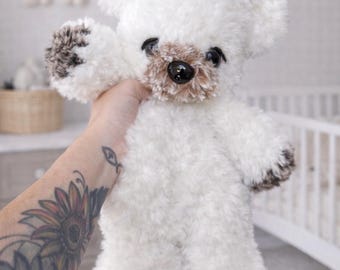 Crocheted Fluffy Bear Plushie - Stuffed Animals - Nellas Cottage - Bear Toy - Baby Bear - Bear Plushie - Bear Snuggler - Crochet - Handmade