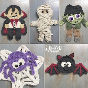 Crochet Pattern - INSTANT PDF DOWNLOAD - Halloween Patterns - Crochet Halloween - Dracula - Frankenstein - Bat - Mummy - Spider
