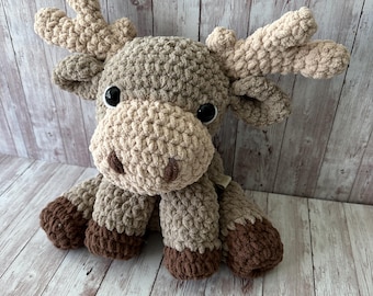 Crocheted Moose Plushie - Stuffed Animals - Nellas Cottage - Moose Toy - Baby Moose  - Moose Amigurumi - Crochet - Handmade