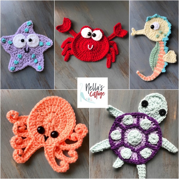 Crochet Pattern - INSTANT DOWNLOAD  - Crochet Pattern - Crochet - Octopus - Seahorse - Turtle - Starfish - Crab - Patterns - Baby
