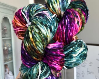 Dragon Scales Hand Dyed Merino Wool Yarn – Bold Jeweltone Speckles, Worsted/Super Bulky