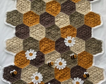 Patron au crochet - TÉLÉCHARGEMENT PDF IMMÉDIAT - Patron seul - Crochet - Couverture pour bébé - Couverture abeille - Couverture nid d'abeille - Cottage Nellas - Modèles